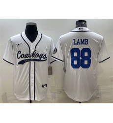Men Dallas Cowboys 88 CeeDee Lamb White With Patch Cool Base Stitched Baseball Jersey Men Dallas Cowboys 88 CeeDee Lamb White With Patch Cool Base Stitched Baseball Jersey