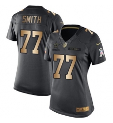 Nike Cowboys #77 Tyron Smith Black Womens Stitched NFL Limited Gold Salute to Service Jersey Nike Cowboys #77 Tyron Smith Black Womens Stitched NFL Limited Gold Salute to Service Jersey