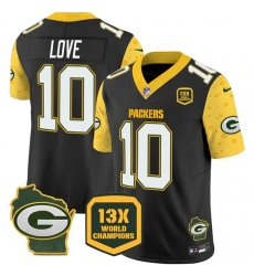 Men Green Bay Packers 10 Jordan Love Cheese Black 2024 F U S E 13 Time World Champions And Home Patch Vapor Untouchable Limited Stitched Football Jersey Men Green Bay Packers 10 Jordan Love Cheese Black 2024 F U S E 13 Time World Champions And Home Patch Vapor Untouchable Limited Stitched Football Jersey