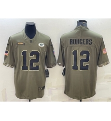 Men Green Bay Packers 12 Aaron Rodgers Olive 2022 Salute To Service Limited Stitched Jersey Men Green Bay Packers 12 Aaron Rodgers Olive 2022 Salute To Service Limited Stitched Jersey