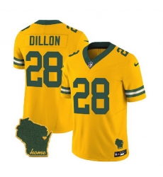 Men Green Bay Packers 28 A J Dillon Gold 2023 F U S E Home Patch Vapor Untouchable Limited Stitched Jersey Men Green Bay Packers 28 A J Dillon Gold 2023 F U S E Home Patch Vapor Untouchable Limited Stitched Jersey