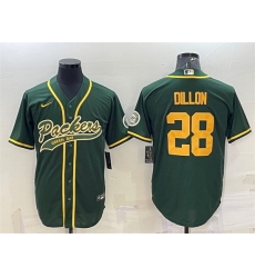 Men Green Bay Packers 28 A J Dillon Green Gold With Patch Cool Base Stitched Baseball Jersey Men Green Bay Packers 28 A J Dillon Green Gold With Patch Cool Base Stitched Baseball Jersey