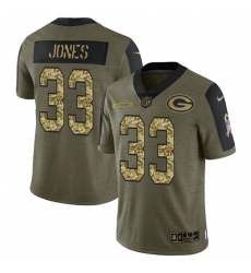 Men Green Bay Packers 33 Aaron Jones 2021 Salute To Service Olive Camo Limited Stitched Jersey Men Green Bay Packers 33 Aaron Jones 2021 Salute To Service Olive Camo Limited Stitched Jersey