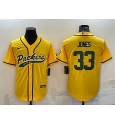 Men Green Bay Packers 33 Aaron Jones Gold With Patch Cool Base Stitched Baseball Jersey Men Green Bay Packers 33 Aaron Jones Gold With Patch Cool Base Stitched Baseball Jersey