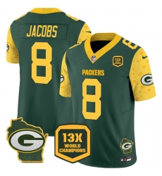 Men Green Bay Packers 8 Josh Jacobs Cheese Green 2024 F U S E 13 Time World Champions And Home Patch Vapor Untouchable Limited Stitched Football Jersey Men Green Bay Packers 8 Josh Jacobs Cheese Green 2024 F U S E 13 Time World Champions And Home Patch Vapor Untouchable Limited Stitched Football Jersey