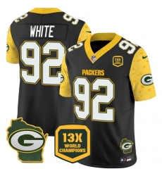 Men Green Bay Packers 92 Reggie White Cheese Black 2024 F U S E 13 Time World Champions And Home Patch Vapor Untouchable Limited Stitched Football Jersey Men Green Bay Packers 92 Reggie White Cheese Black 2024 F U S E 13 Time World Champions And Home Patch Vapor Untouchable Limited Stitched Football Jersey
