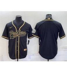 Men Green Bay Packers Blank Black Gold With Patch Cool Base Stitched Baseball Jersey Men Green Bay Packers Blank Black Gold With Patch Cool Base Stitched Baseball Jersey