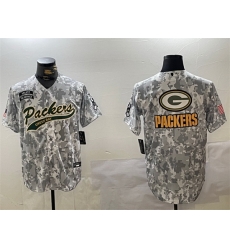 Men Green Bay Packers Team Big Logo 2024 Arctic Camo Salute To Service Stitched Baseball Jersey Men Green Bay Packers Team Big Logo 2024 Arctic Camo Salute To Service Stitched Baseball Jersey