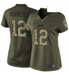 Womens Nike Green Bay Packers 12 Aaron Rodgers Elite Green Salute to Service NFL Jersey Womens Nike Green Bay Packers 12 Aaron Rodgers Elite Green Salute to Service NFL Jersey