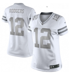 Womens Nike Green Bay Packers 12 Aaron Rodgers Limited White Platinum NFL Jersey Womens Nike Green Bay Packers 12 Aaron Rodgers Limited White Platinum NFL Jersey