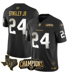 Men Houston Texans 24 Derek Stingley Jr Black Golden 2023 F U S E With AFC South Champions Patch And Team Logo Patch Limited Stitched Football Jersey Men Houston Texans 24 Derek Stingley Jr Black Golden 2023 F U S E With AFC South Champions Patch And Team Logo Patch Limited Stitched Football Jersey