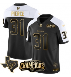Men Houston Texans 31 Dameon Pierce Black White Golden 2023 F U S E With AFC South Champions Patch And Team Logo Patch Limited Stitched Football Jersey Men Houston Texans 31 Dameon Pierce Black White Golden 2023 F U S E With AFC South Champions Patch And Team Logo Patch Limited Stitched Football Jersey