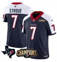 Men Houston Texans 7 C J Stroud Navy White 2023 F U S E AFC South Champions Patch And Team Logo Patch Vapor Untouchable Limited Stitched Football Jersey Men Houston Texans 7 C J Stroud Navy White 2023 F U S E AFC South Champions Patch And Team Logo Patch Vapor Untouchable Limited Stitched Football Jersey