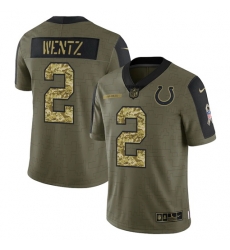 Men Indianapolis Colts 2 Carson Wentz 2021 Salute To Service Olive Camo Limited Men Indianapolis Colts 2 Carson Wentz 2021 Salute To Service Olive Camo Limited