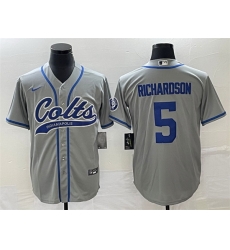 Men Indianapolis Colts 5 Anthony Richardson Gray Cool Base Stitched Baseball Jersey Men Indianapolis Colts 5 Anthony Richardson Gray Cool Base Stitched Baseball Jersey