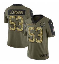 Men Indianapolis Colts 53 Darius Leonard 2021 Salute To Service Olive Camo Limited Stitched Jersey Men Indianapolis Colts 53 Darius Leonard 2021 Salute To Service Olive Camo Limited Stitched Jersey