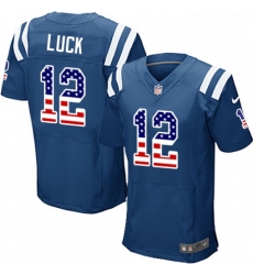Men Nike Indianapolis Colts 12 Andrew Luck Elite Royal Blue Home USA Flag Fashion NFL Jersey Men Nike Indianapolis Colts 12 Andrew Luck Elite Royal Blue Home USA Flag Fashion NFL Jersey