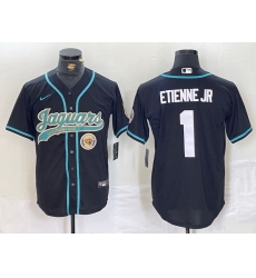 Men Jacksonville Jaguars 1 Travis Etienne Jr Black With Patch Cool Base Stitched Baseball Jersey 1 Men Jacksonville Jaguars 1 Travis Etienne Jr Black With Patch Cool Base Stitched Baseball Jersey 1