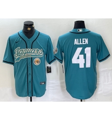 Men Jacksonville Jaguars 41 Josh Allen Teal With Patch Cool Base Stitched Baseball Jersey 1 Men Jacksonville Jaguars 41 Josh Allen Teal With Patch Cool Base Stitched Baseball Jersey 1