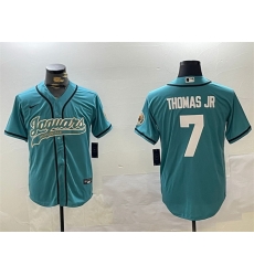 Men Jacksonville Jaguars 7 Brian Thomas Jr Teal With Patch Cool Base Stitched Baseball Jersey Men Jacksonville Jaguars 7 Brian Thomas Jr Teal With Patch Cool Base Stitched Baseball Jersey