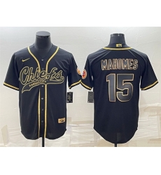 Men Kansas City Chiefs 15 Patrick Mahomes Black Gold With Patch Cool Base Stitched Baseball Jersey Men Kansas City Chiefs 15 Patrick Mahomes Black Gold With Patch Cool Base Stitched Baseball Jersey
