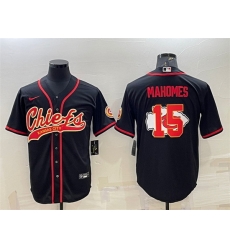 Men Kansas City Chiefs 15 Patrick Mahomes Black Team Big Logo With Patch Cool Base Stitched Baseball Jersey Men Kansas City Chiefs 15 Patrick Mahomes Black Team Big Logo With Patch Cool Base Stitched Baseball Jersey