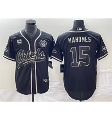 Men Kansas City Chiefs 15 Patrick Mahomes Black With 4 Star C Patch Cool Bae Stitched Baseball Jersey Men Kansas City Chiefs 15 Patrick Mahomes Black With 4 Star C Patch Cool Bae Stitched Baseball Jersey