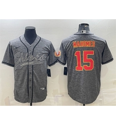 Men Kansas City Chiefs 15 Patrick Mahomes Grey With Patch Cool Base Stitched Baseball Jersey Men Kansas City Chiefs 15 Patrick Mahomes Grey With Patch Cool Base Stitched Baseball Jersey
