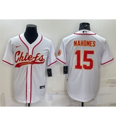 Men Kansas City Chiefs 15 Patrick Mahomes White With Patch Cool Base Stitched Baseball Jersey Men Kansas City Chiefs 15 Patrick Mahomes White With Patch Cool Base Stitched Baseball Jersey