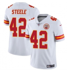 Men Kansas City Chiefs 42 Carson Steele White Vapor Untouchable Limited Stitched Football Jersey Men Kansas City Chiefs 42 Carson Steele White Vapor Untouchable Limited Stitched Football Jersey
