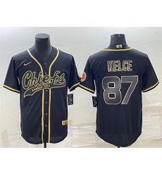 Men Kansas City Chiefs 87 Travis Kelce Black Gold With Patch Cool Base Stitched Baseball Jersey Men Kansas City Chiefs 87 Travis Kelce Black Gold With Patch Cool Base Stitched Baseball Jersey