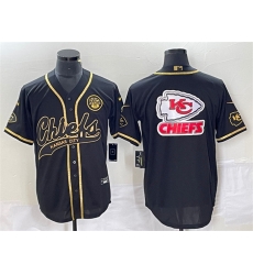 Men Kansas City Chiefs Black Gold Team Big Logo With Patch Cool Base Stitched Baseball Jersey Men Kansas City Chiefs Black Gold Team Big Logo With Patch Cool Base Stitched Baseball Jersey
