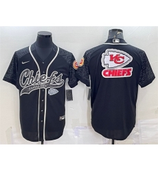 Men Kansas City Chiefs Black Reflective Team Big Logo With Patch Cool Base Stitched Baseball Jersey Men Kansas City Chiefs Black Reflective Team Big Logo With Patch Cool Base Stitched Baseball Jersey