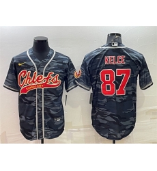 Men Kansas City Chiefs Blank 87 Travis Kelce Grey Navy Camo With Patch Cool Base Stitched Baseball Jersey Men Kansas City Chiefs Blank 87 Travis Kelce Grey Navy Camo With Patch Cool Base Stitched Baseball Jersey