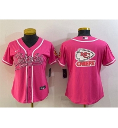 Women Kansas City Chiefs Pink Team Big Logo With Patch Cool Base Stitched Baseball Jersey Women Kansas City Chiefs Pink Team Big Logo With Patch Cool Base Stitched Baseball Jersey
