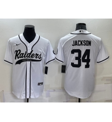 Men Las Vegas Raiders 34 Bo Jackson White Cool Base Stitched Baseball Jersey Men Las Vegas Raiders 34 Bo Jackson White Cool Base Stitched Baseball Jersey