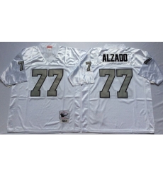 Men Las Vegas Raiders 77 Lyle Alzado White Silver M&N Throwback Jersey Men Las Vegas Raiders 77 Lyle Alzado White Silver M&N Throwback Jersey