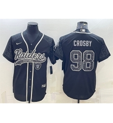 Men Las Vegas Raiders 98 Maxx Crosby Black Reflective With Patch Cool Base Stitched Baseball Jersey Men Las Vegas Raiders 98 Maxx Crosby Black Reflective With Patch Cool Base Stitched Baseball Jersey