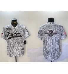 Men Las Vegas Raiders Team Big Logo 2024 Arctic Camo Salute To Service Stitched Baseball Jersey 1 Men Las Vegas Raiders Team Big Logo 2024 Arctic Camo Salute To Service Stitched Baseball Jersey 1