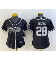 Women Las Vegas Raiders 28 Josh Jacobs Black With Patch Cool Base Stitched Baseball Jersey Women Las Vegas Raiders 28 Josh Jacobs Black With Patch Cool Base Stitched Baseball Jersey
