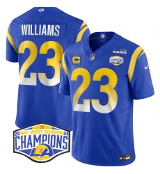 Men Los Angeles Rams 23 Kyren Williams Blue 2024 NFC West Champions With 4 Star C Patch F U S E Vapor Untouchable Stitched Football Jersey Men Los Angeles Rams 23 Kyren Williams Blue 2024 NFC West Champions With 4 Star C Patch F U S E Vapor Untouchable Stitched Football Jersey