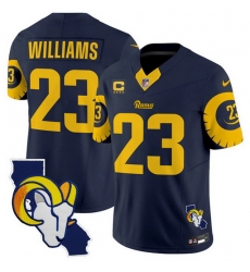 Men Los Angeles Rams 23 Kyren Williams Navy 2025 4 Star C Patch F U S E V2 Limited Stitched Football Jersey Men Los Angeles Rams 23 Kyren Williams Navy 2025 4 Star C Patch F U S E V2 Limited Stitched Football Jersey