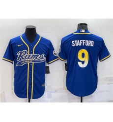 Men Los Angeles Rams 9 Matthew Stafford Royal With Patch Cool Base Stitched Baseball Jersey Men Los Angeles Rams 9 Matthew Stafford Royal With Patch Cool Base Stitched Baseball Jersey