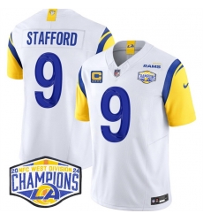 Men Los Angeles Rams 9 Matthew Stafford White 2024 NFC West Champions With 4 Star C Patch F U S E Vapor Untouchable Stitched Football Jersey Men Los Angeles Rams 9 Matthew Stafford White 2024 NFC West Champions With 4 Star C Patch F U S E Vapor Untouchable Stitched Football Jersey