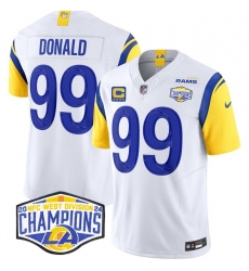 Men Los Angeles Rams 99 Aaron Donald White 2024 NFC West Champions With 4 Star C Patch F U S E Vapor Untouchable Stitched Football Jersey Men Los Angeles Rams 99 Aaron Donald White 2024 NFC West Champions With 4 Star C Patch F U S E Vapor Untouchable Stitched Football Jersey