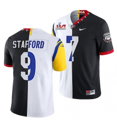 Men Los Angeles Rams X Georgia Bulldogs 9 Matthew Stafford Black White Split Super Bowl LVI Stitched Jerse Men Los Angeles Rams X Georgia Bulldogs 9 Matthew Stafford Black White Split Super Bowl LVI Stitched Jerse