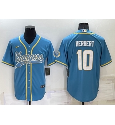 Men Los Angeles Chargers 10 Justin Herbert Blue Cool Base Stitched Baseball Jersey Men Los Angeles Chargers 10 Justin Herbert Blue Cool Base Stitched Baseball Jersey