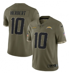 Men Los Angeles Chargers 10 Justin Herbert Olive 2022 Salute To Service Limited Stitched Jersey Men Los Angeles Chargers 10 Justin Herbert Olive 2022 Salute To Service Limited Stitched Jersey