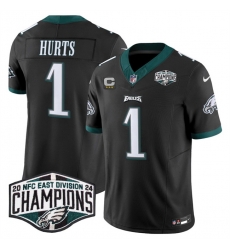Men Philadelphia Eagles 1 Jalen Hurts Black 2024 NFC East Champions With 3 Star C Patch F U S E Vapor Untouchable Limited Stitched Football Jersey Men Philadelphia Eagles 1 Jalen Hurts Black 2024 NFC East Champions With 3 Star C Patch F U S E Vapor Untouchable Limited Stitched Football Jersey