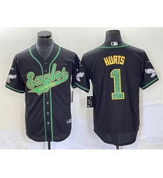 Men Philadelphia Eagles 1 Jalen Hurts Black Cool Base Stitched Baseball Jersey Men Philadelphia Eagles 1 Jalen Hurts Black Cool Base Stitched Baseball Jersey